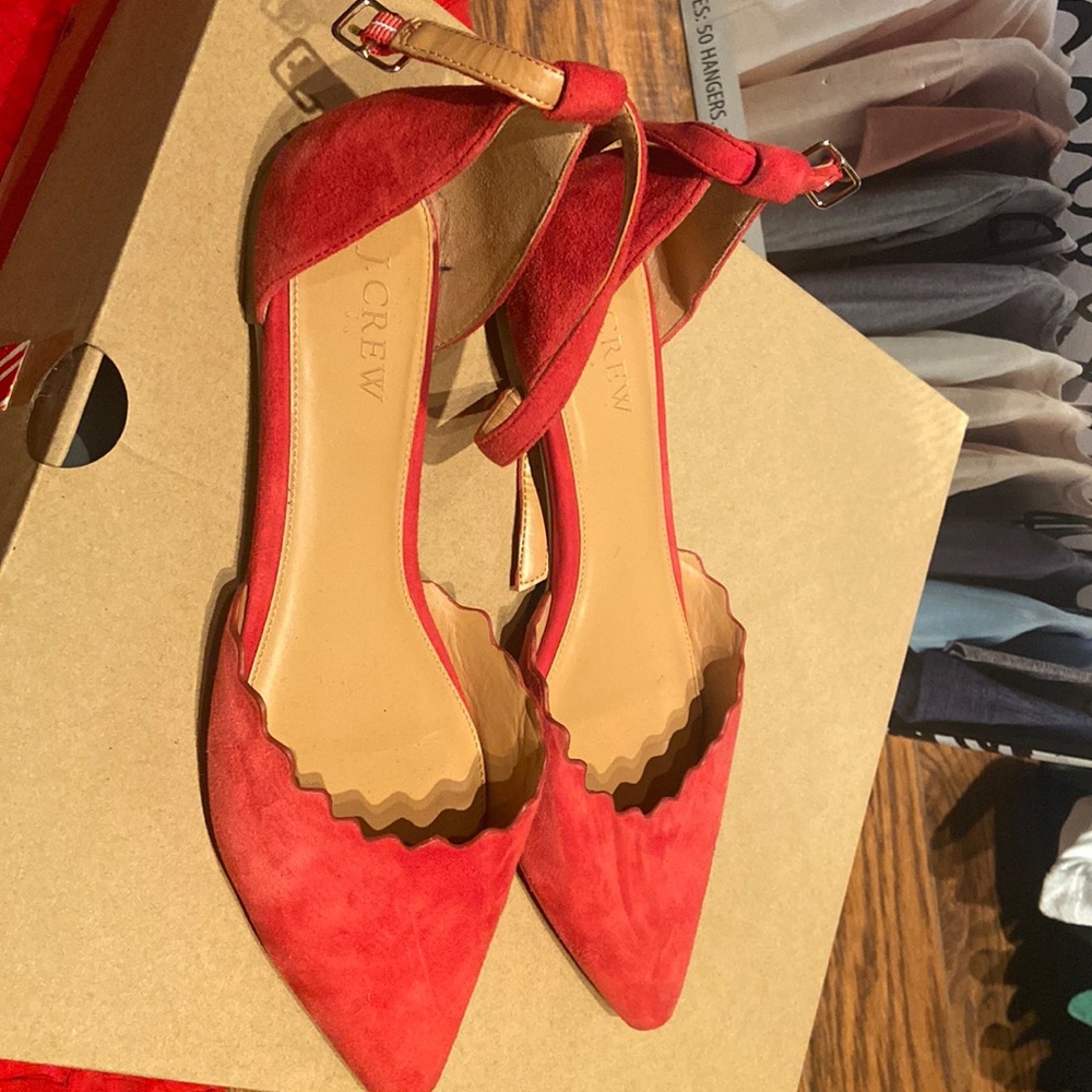 JCREW red suede flats Size 8